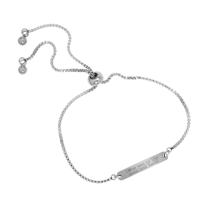 Bratara Gravata Argintie din Inox Placuta To the moon and back