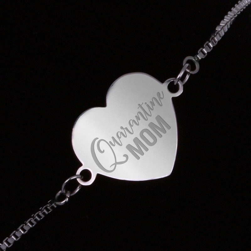 Bratara Gravata Argintie din Inox Inima Quarantine Mom