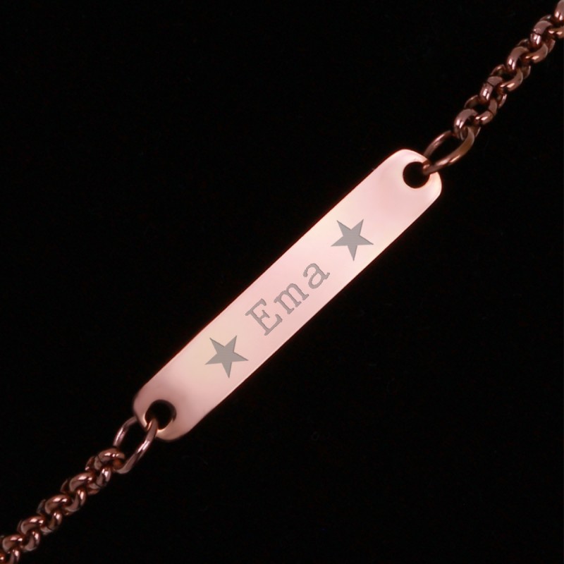 Bratara Gravata Rose Gold din Inox Placuta Nume Ema