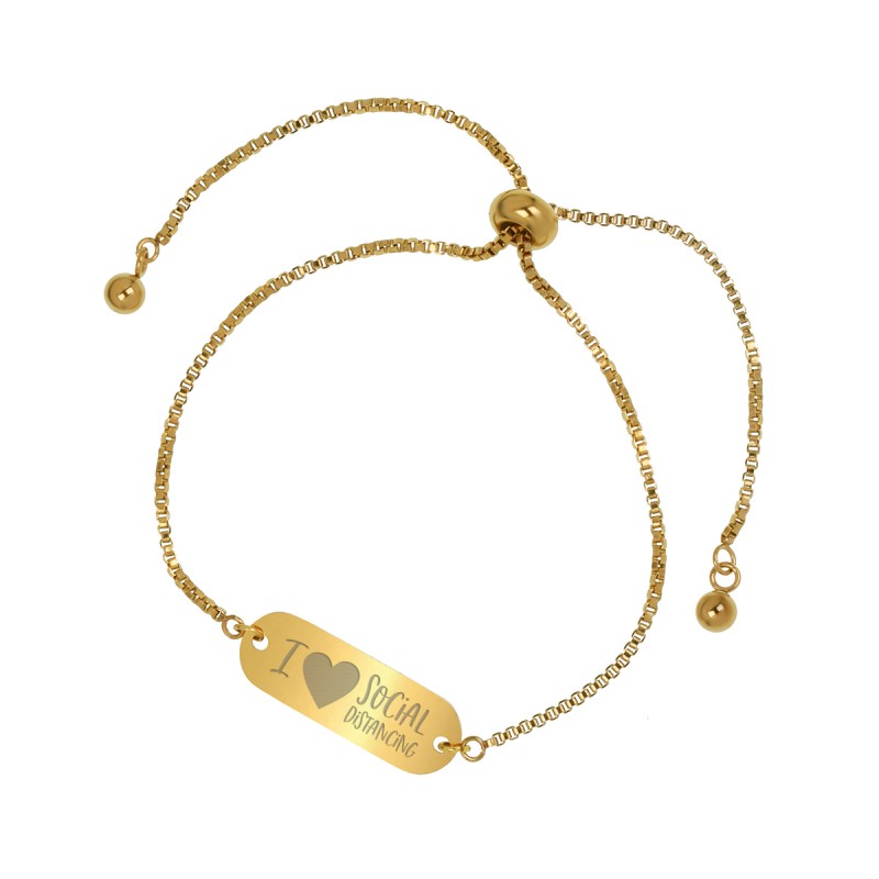 Bratara Gravata Aurie din Inox Oval I Love Social Distancing
