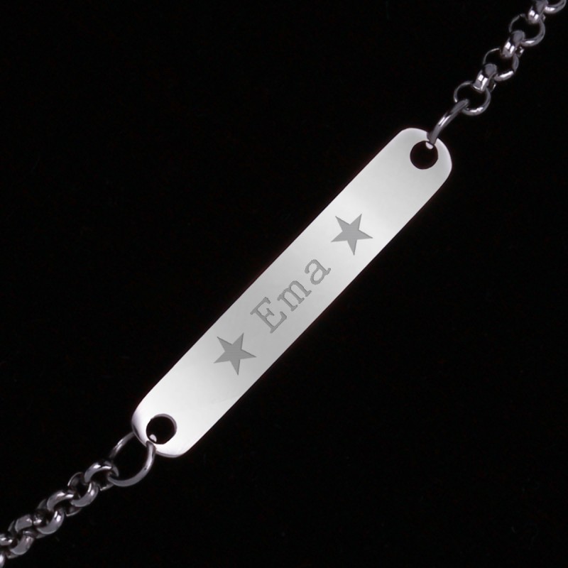 Bratara Gravata Argintie din Inox Placuta Nume Ema