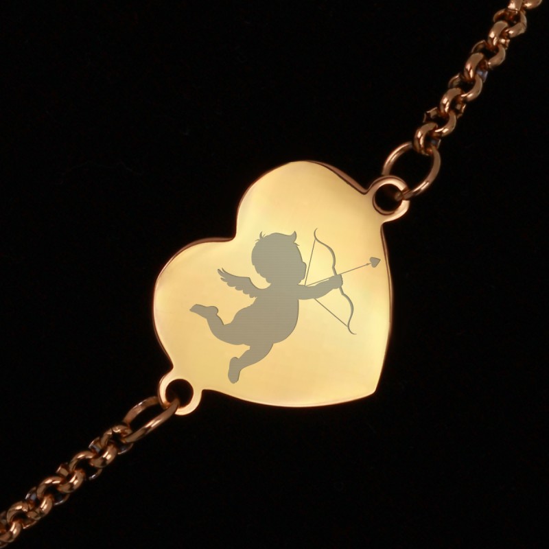 Bratara Gravata Aurie din Inox Inima Cupidon