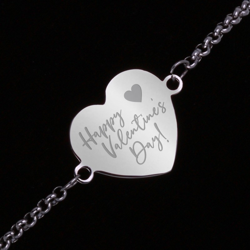 Bratara Gravata Argintie din Inox Inima Valentine's Day