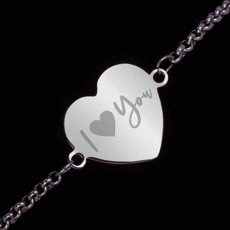 Bratara Gravata Argintie din Inox Inima I Love You