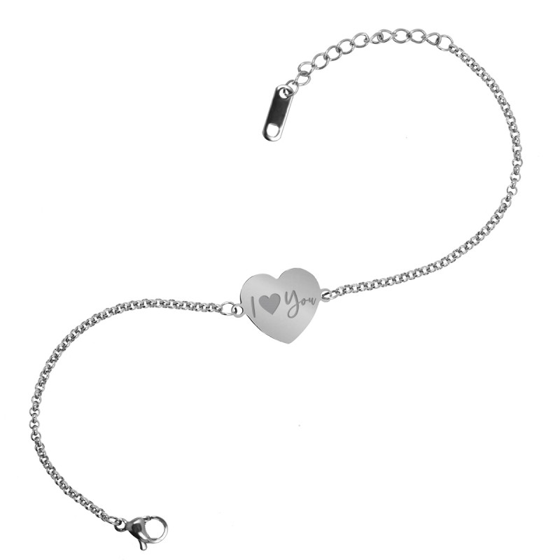 Bratara Gravata Argintie din Inox Inima I Love You