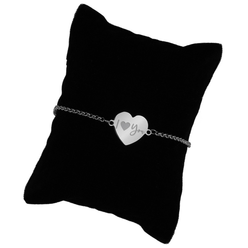 Bratara Gravata Argintie din Inox Inima I Love You