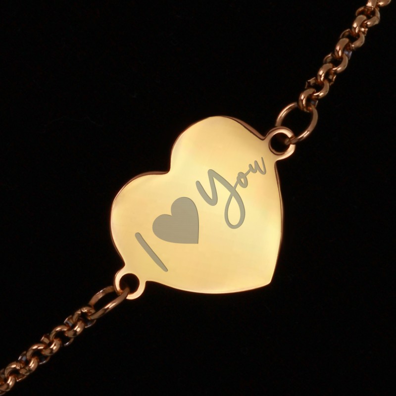 Bratara Gravata Aurie din Inox Inima I Love You