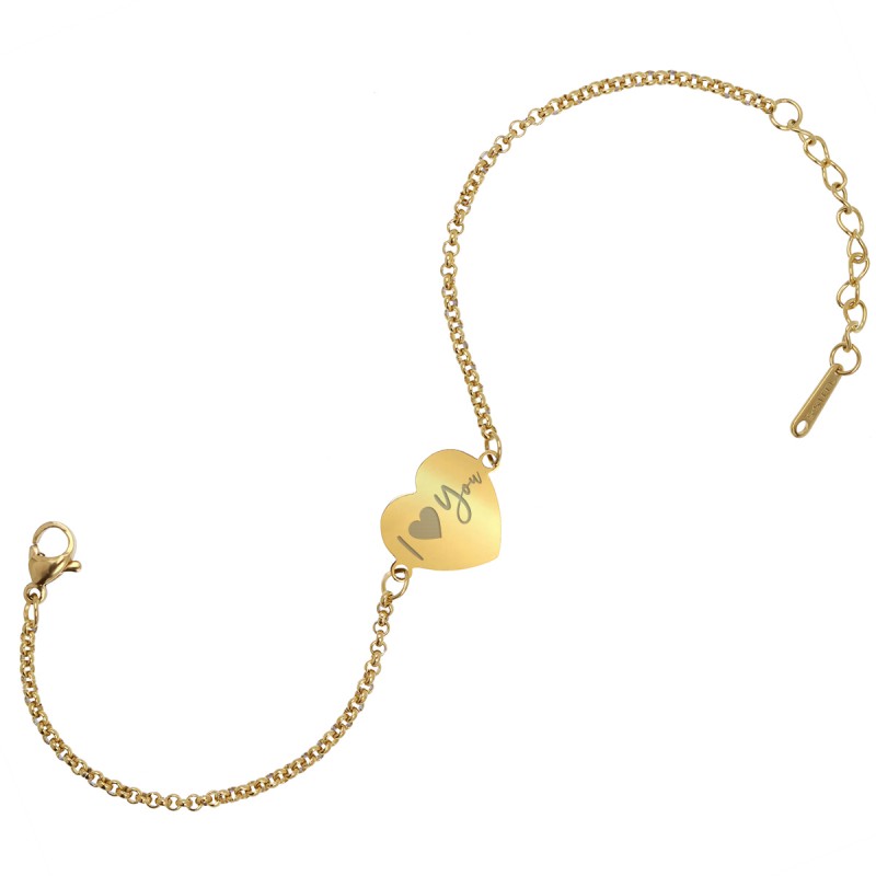 Bratara Gravata Aurie din Inox Inima I Love You