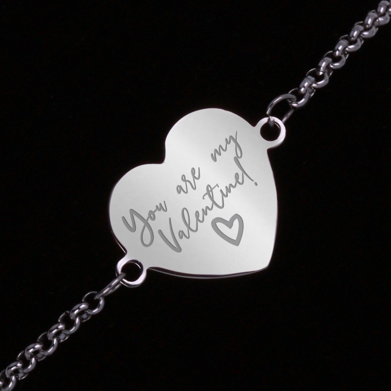 Bratara Gravata Argintie din Inox Inima My Valentine