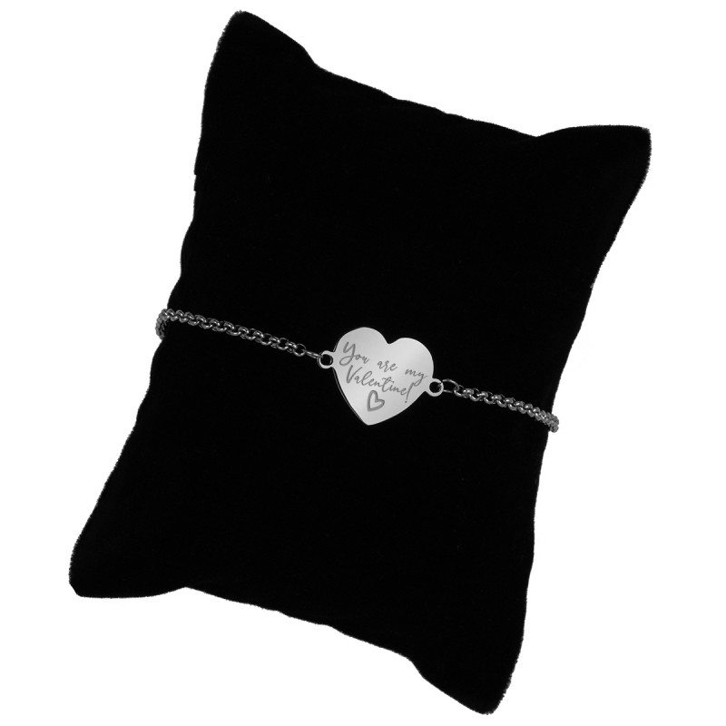 Bratara Gravata Argintie din Inox Inima My Valentine