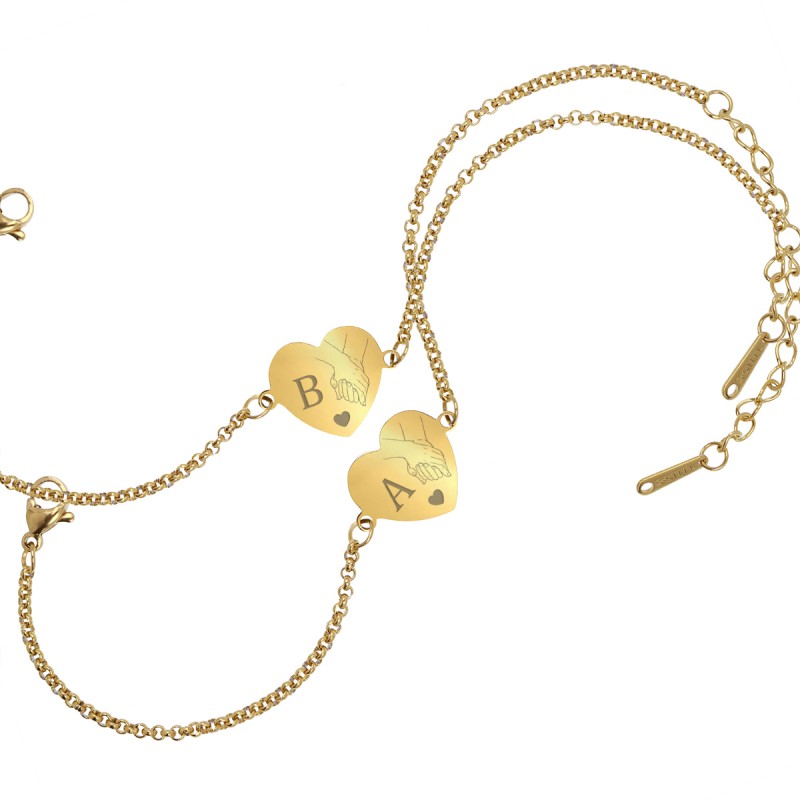 Set Bratari Gravate Aurii din Inox Inima Maini Initiale