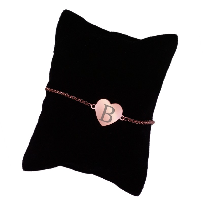 Set Bratari Gravate Rose Gold din Inox Inima Rotund Initiale