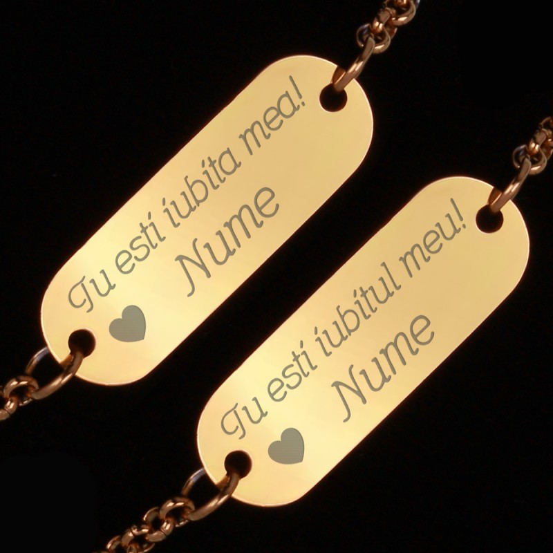 Set Bratari Gravate Aurii din Inox Oval Declaratie Nume