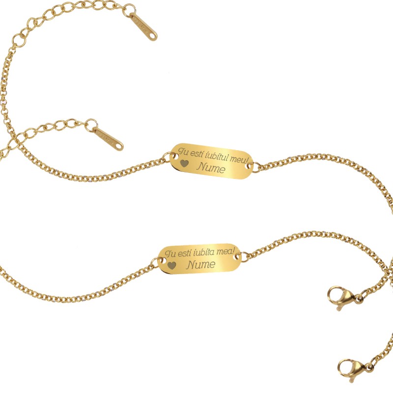 Set Bratari Gravate Aurii din Inox Oval Declaratie Nume