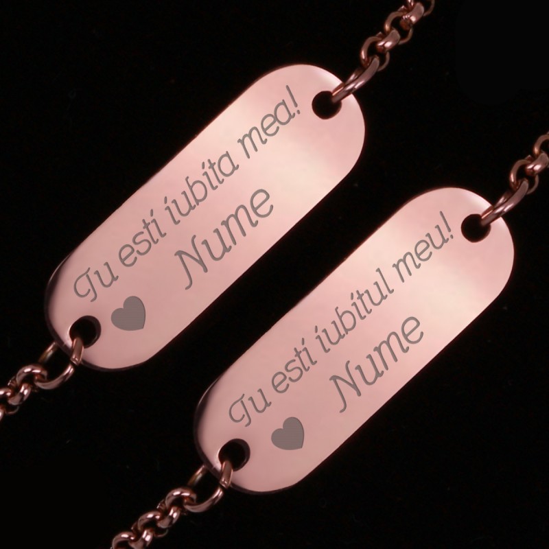 Set Bratari Gravate Rose Gold din Inox Oval Declaratie Nume