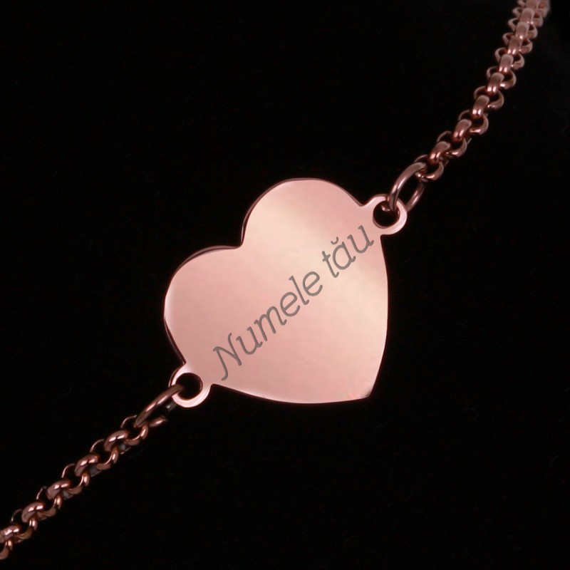 Bratara Gravata Rose Gold din Inox Inima Numele Tau