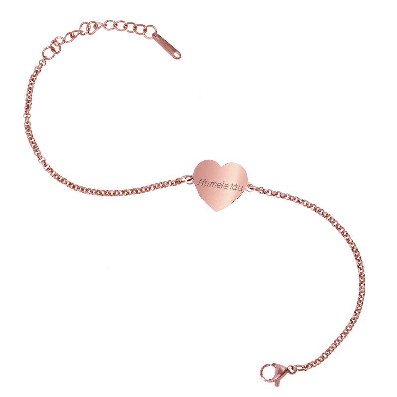 Bratara Gravata Rose Gold din Inox Inima Numele Tau