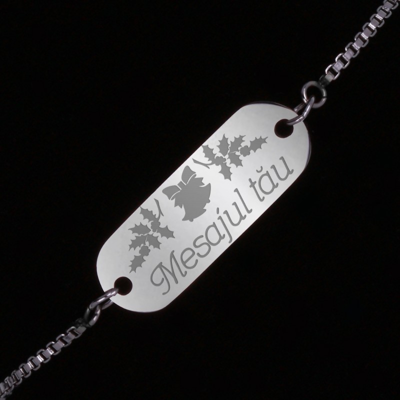 Bratara Personalizata Gravata Argintie din Inox Craciun Mesajul Tau