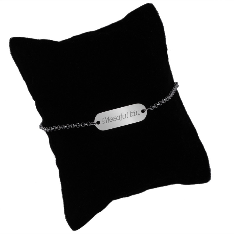 Bratara Personalizata Gravata Argintie din Inox Oval Mesajul Tau