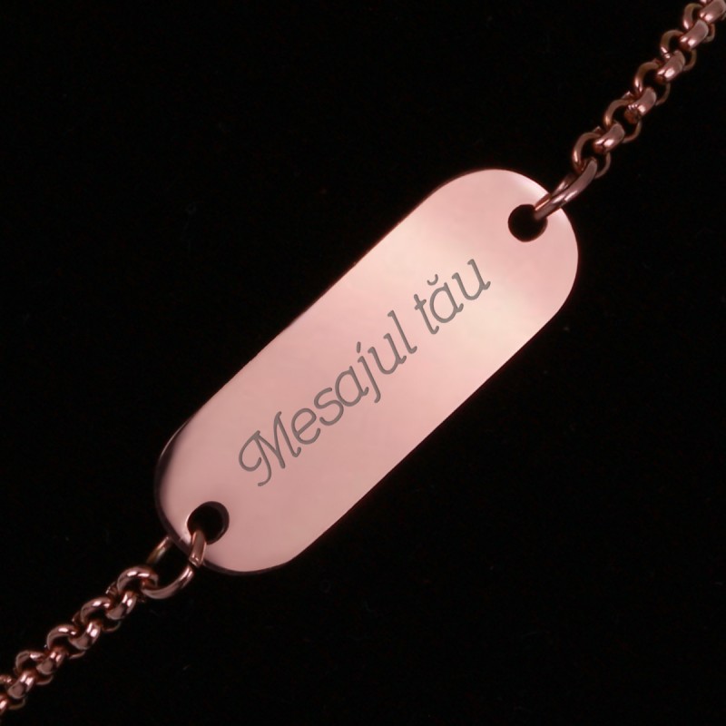 Bratara Personalizata Gravata Rose Gold din Inox Oval Mesajul Tau