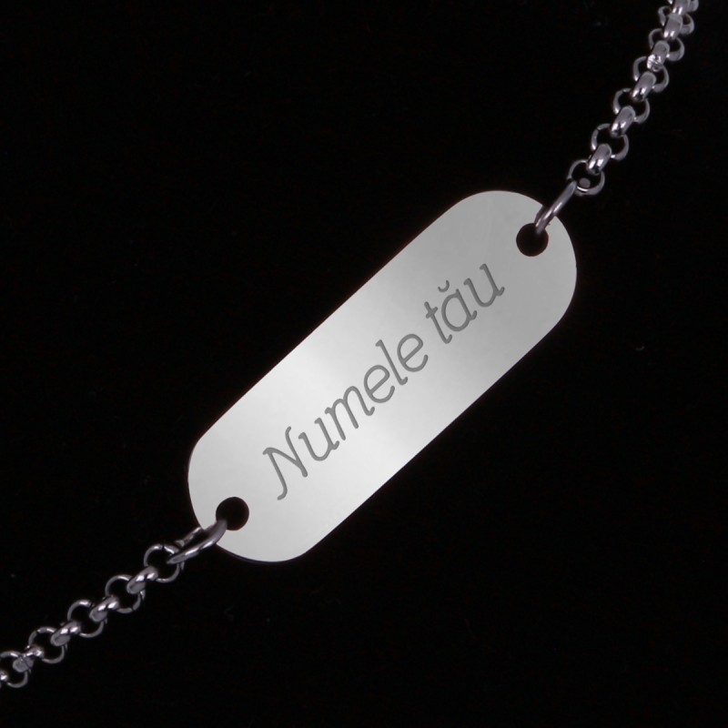 Bratara Personalizata Gravata Argintie din Inox Oval Numele Tau