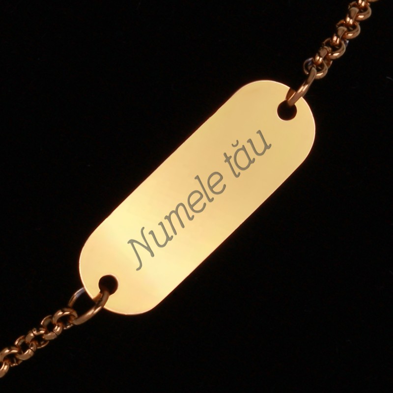 Bratara Personalizata Gravata Aurie din Inox Oval Numele Tau