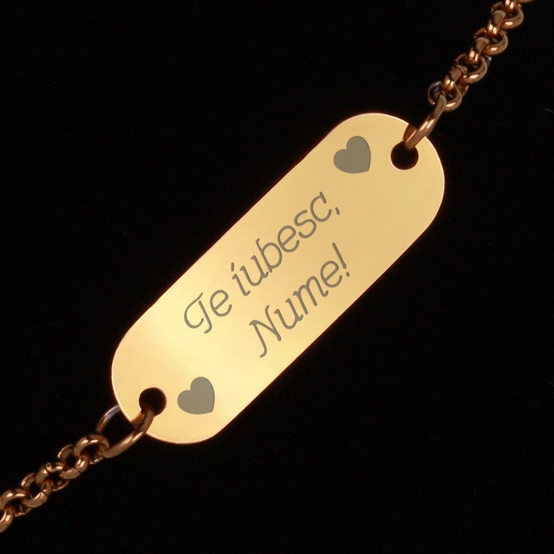 Bratara Personalizata Gravata Aurie din Inox Oval Te Iubesc Nume