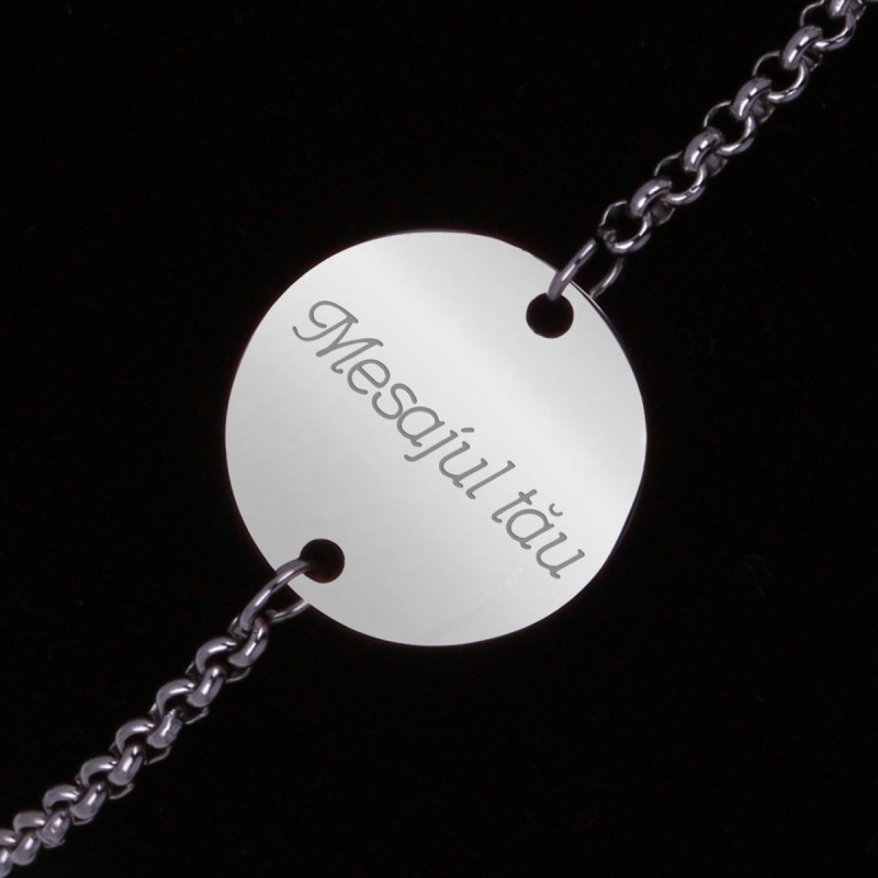 Bratara Personalizata Gravata Argintie din Inox Rotund Mesajul Tau