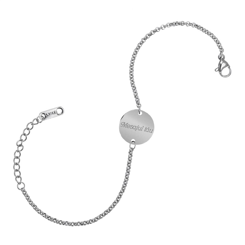 Bratara Personalizata Gravata Argintie din Inox Rotund Mesajul Tau