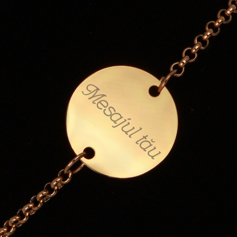 Bratara Personalizata Gravata Aurie din Inox Rotund Mesajul Tau