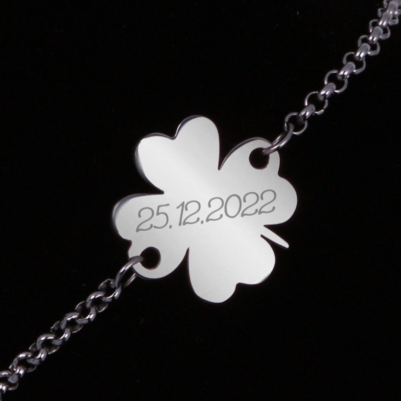 Bratara Personalizata Gravata Argintie din Inox Trifoi Data