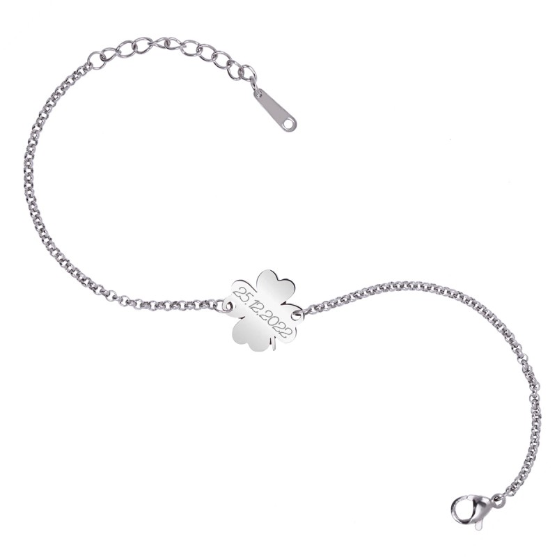 Bratara Personalizata Gravata Argintie din Inox Trifoi Data