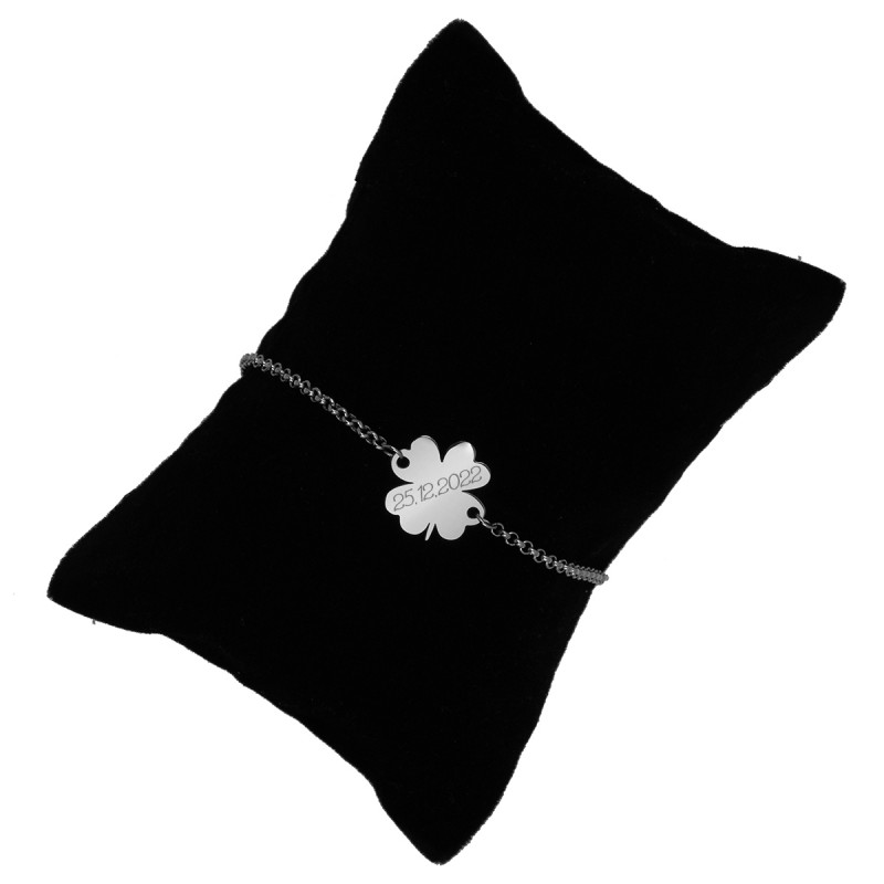 Bratara Personalizata Gravata Argintie din Inox Trifoi Data