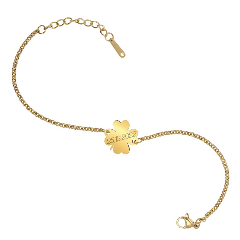 Bratara Personalizata Gravata Aurie din Inox Trifoi Data