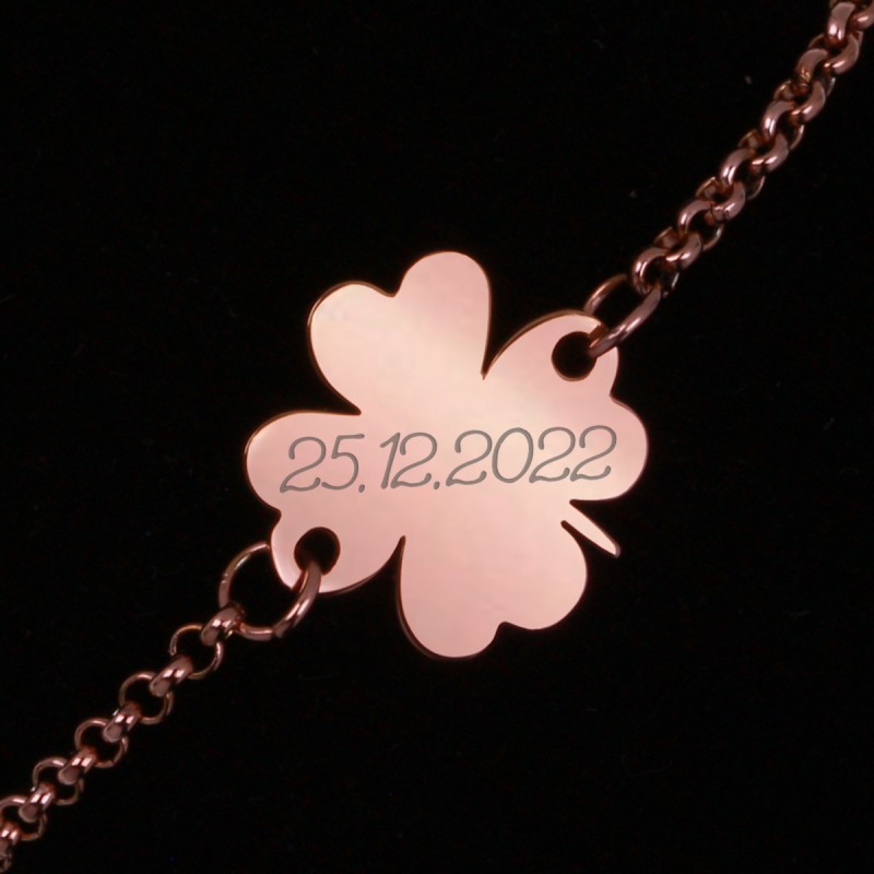 Bratara Personalizata Gravata Rose Gold din Inox Trifoi Data