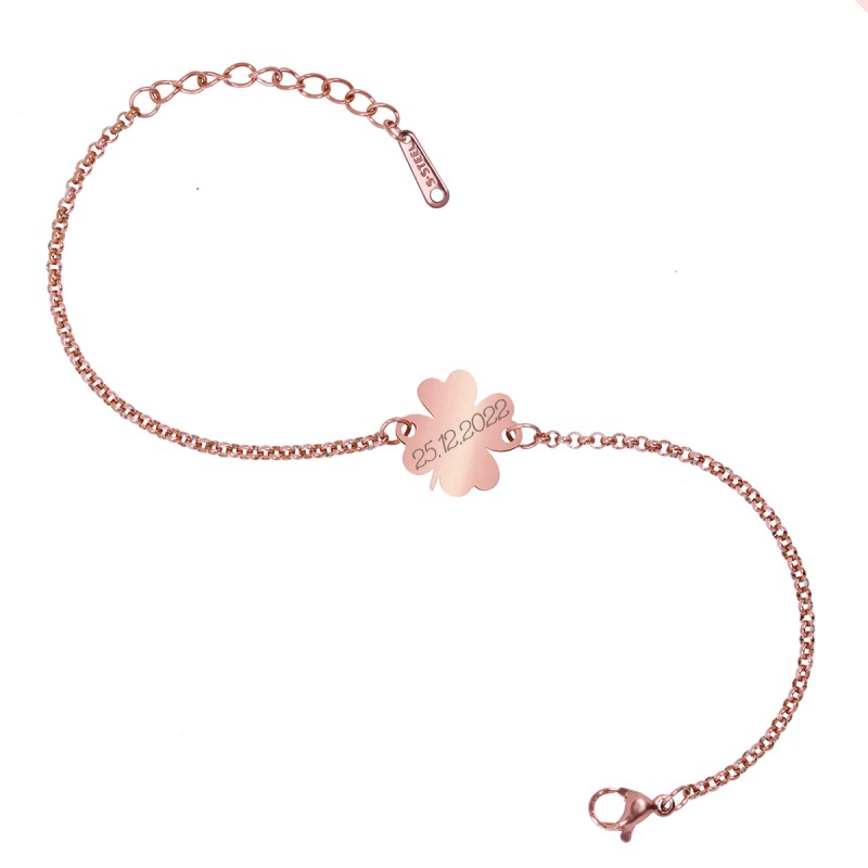 Bratara Personalizata Gravata Rose Gold din Inox Trifoi Data