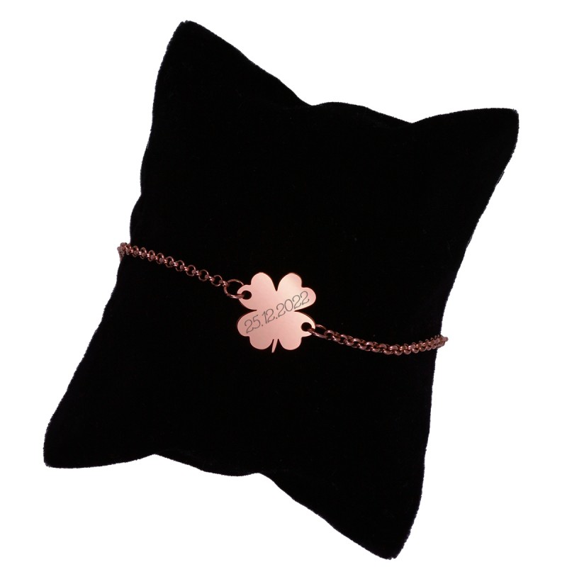 Bratara Personalizata Gravata Rose Gold din Inox Trifoi Data