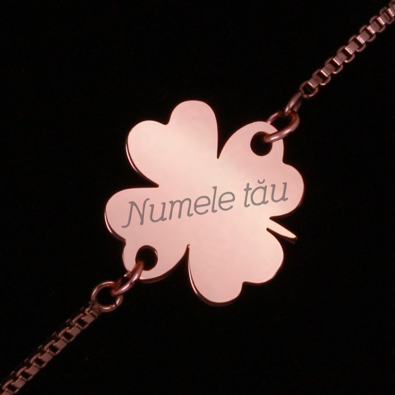 Bratara Personalizata Gravata Rose Gold din Inox Trifoi Nume
