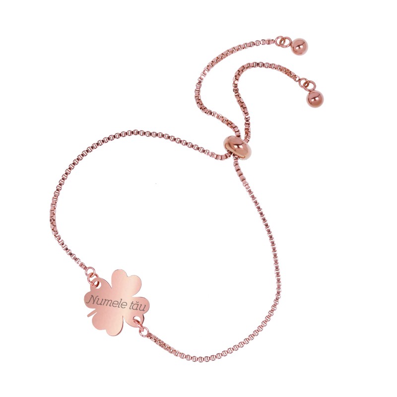 Bratara Personalizata Gravata Rose Gold din Inox Trifoi Nume