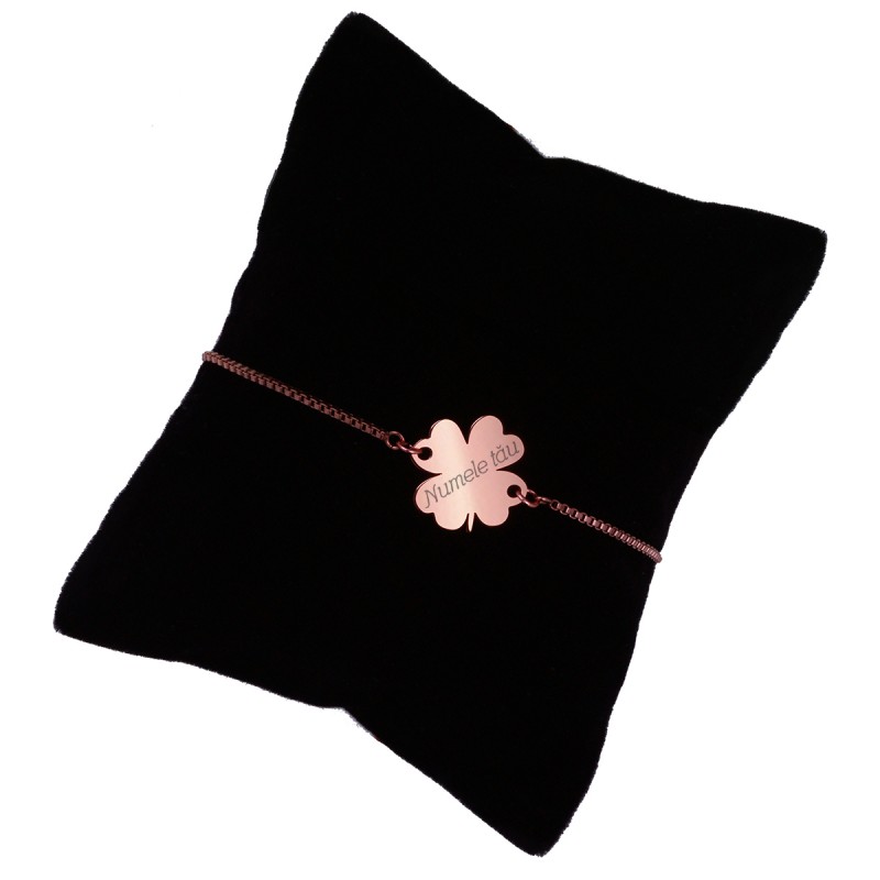 Bratara Personalizata Gravata Rose Gold din Inox Trifoi Nume