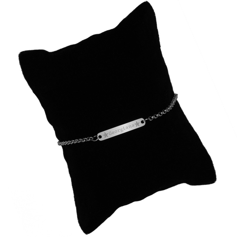 Bratara Gravata Argintie din Inox Placuta Nume Georgiana