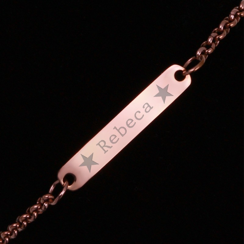 Bratara Gravata Rose Gold din Inox Placuta Nume Rebeca