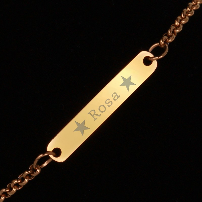 Bratara Gravata Aurie din Inox Placuta Nume Rosa