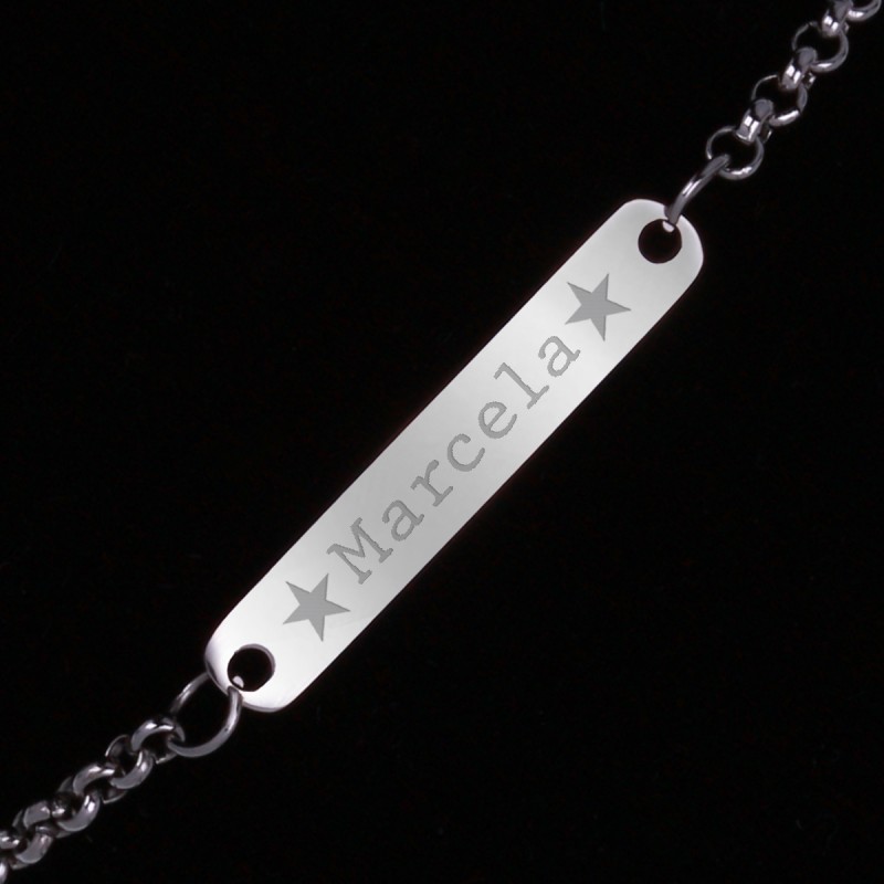 Bratara Gravata Argintie din Inox Placuta Nume Marcela