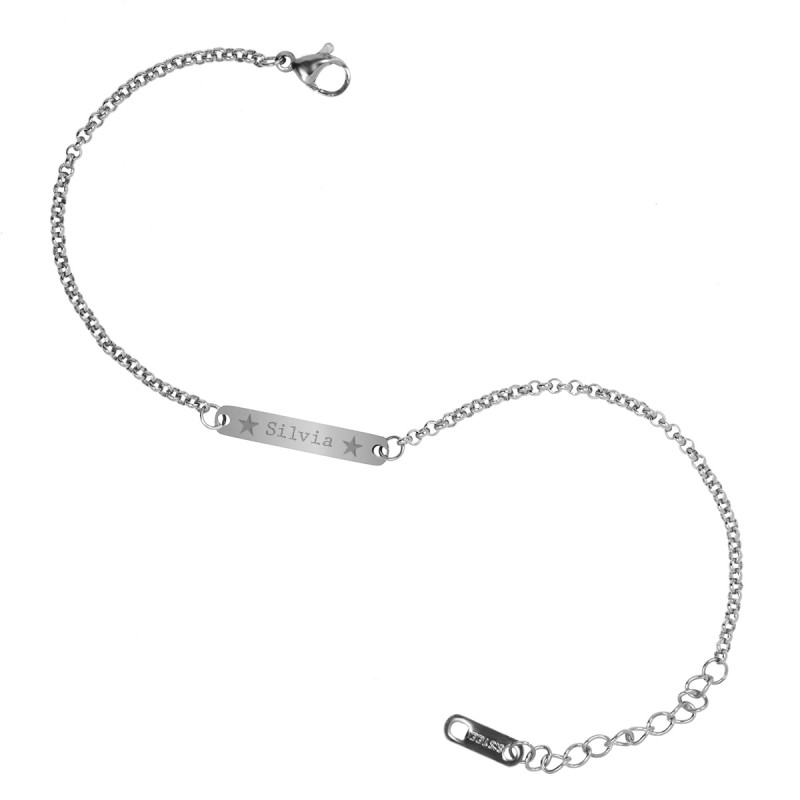 Bratara Gravata Argintie din Inox Placuta Nume Silvia