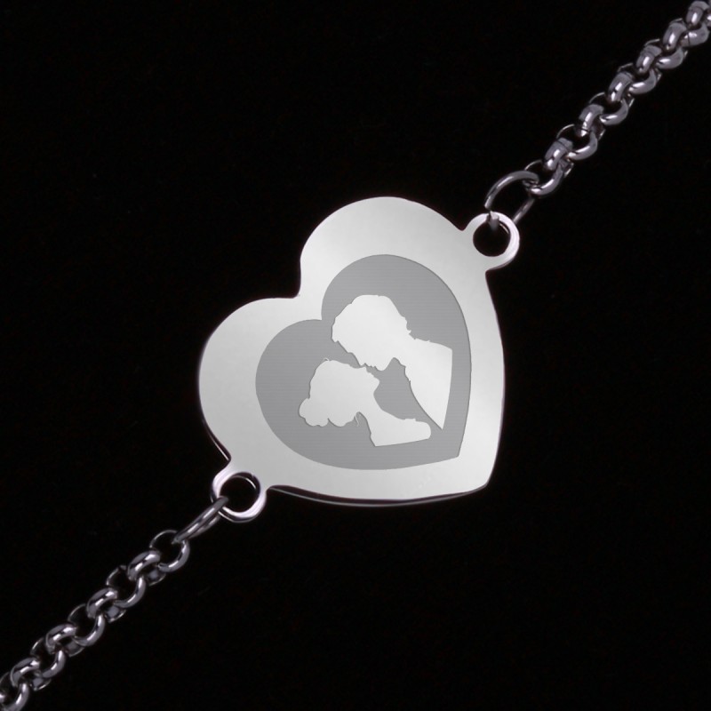 Bratara Gravata Argintie din Inox Inima Tablou cu Noi Doi