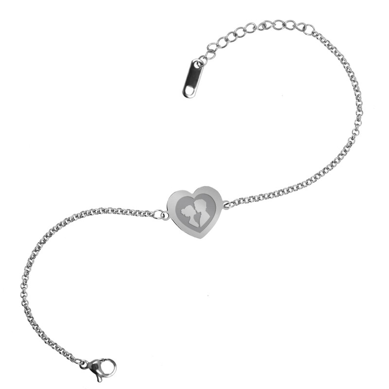 Bratara Gravata Argintie din Inox Inima Tablou cu Noi Doi