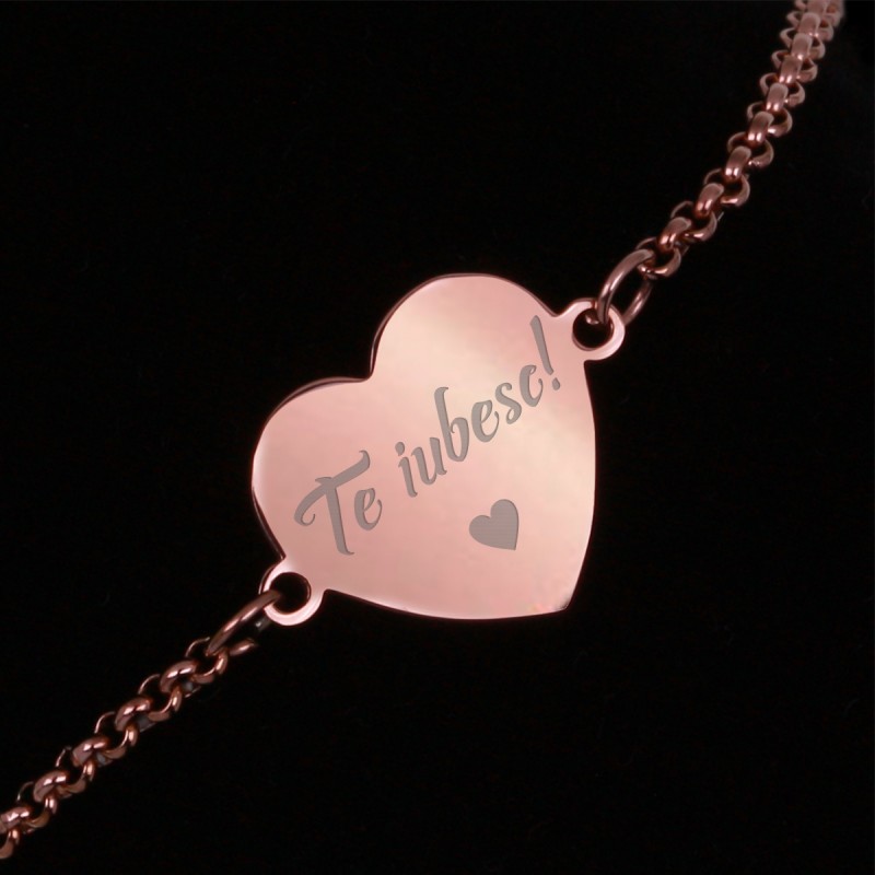 Bratara Gravata Rose Gold din Inox Inima Te Iubesc