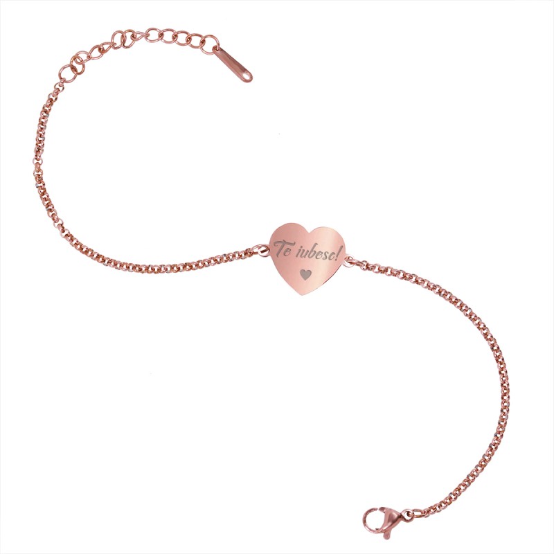 Bratara Gravata Rose Gold din Inox Inima Te Iubesc