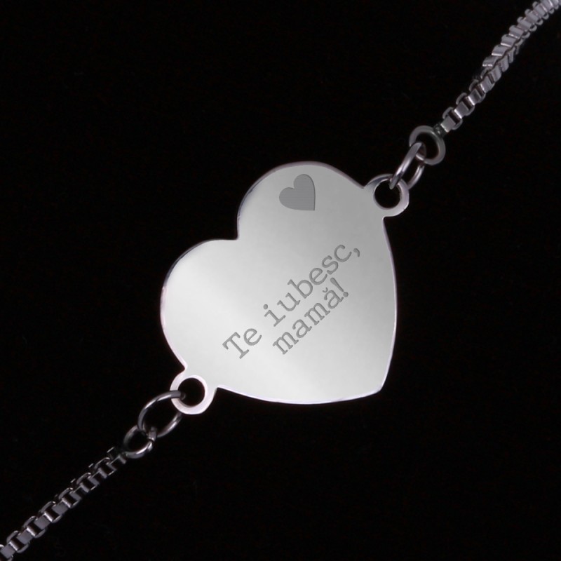 Bratara Gravata Argintie din Inox Inima Te Iubesc Mama